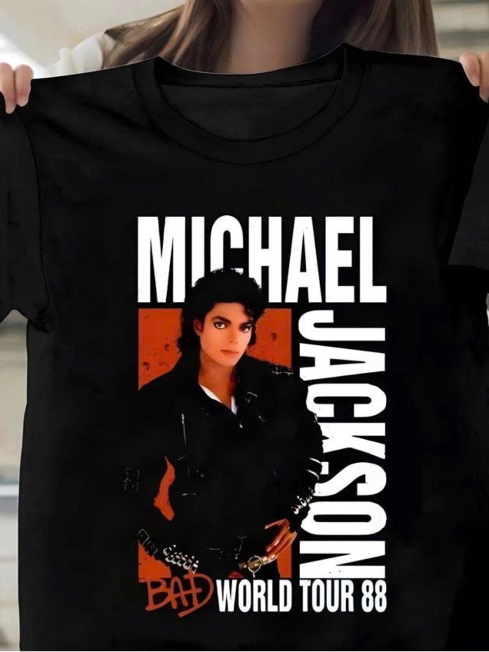 Michael Jackson Black Graphic Tee with White & Orange Print